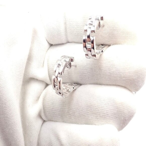 Authentic! Cartier Maillon Panthere 18K White Gold Three Row Link Hoop Earrings - Picture 11 of 16